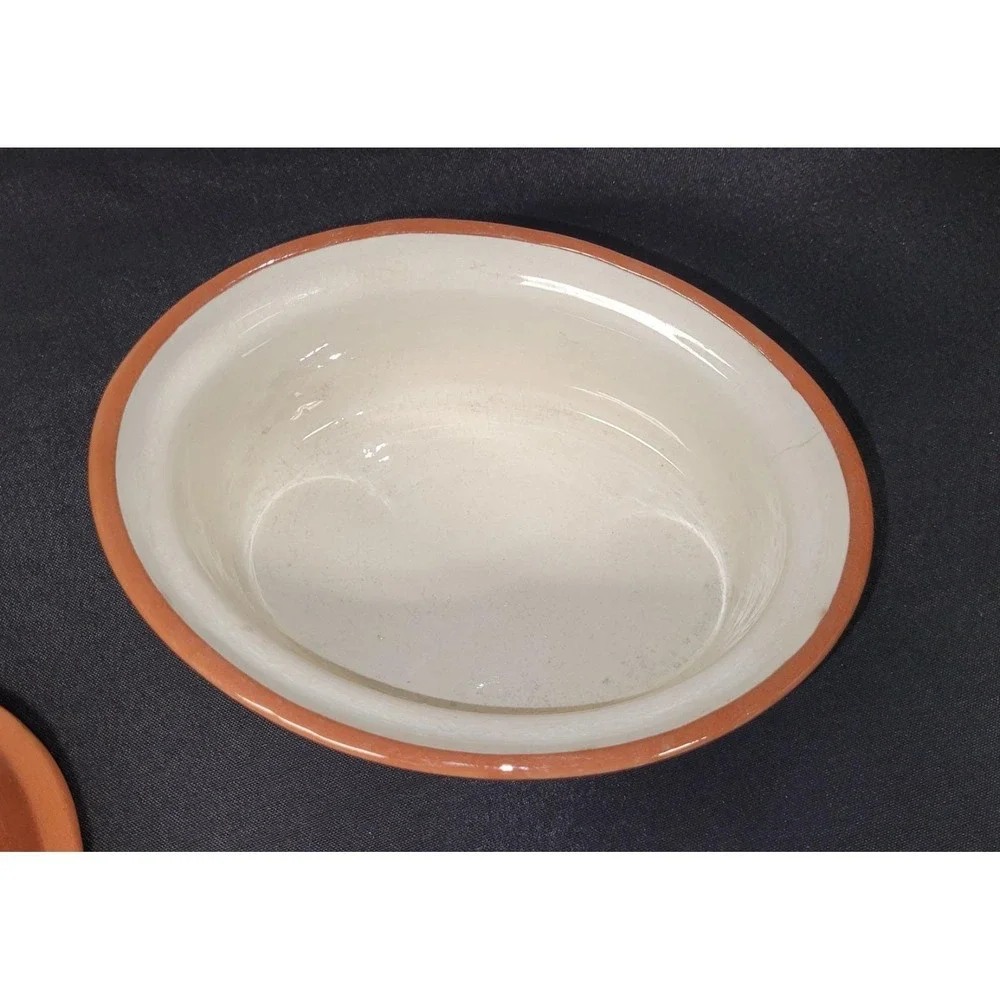 Guernsey Cooking Ware Stoneware Bean Pot Casserole Dish w/ Metal Carrier 1940s